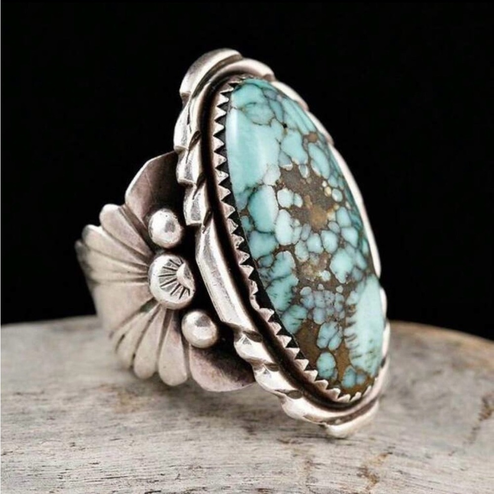 Turquoise Silver Statement Ring - image 1